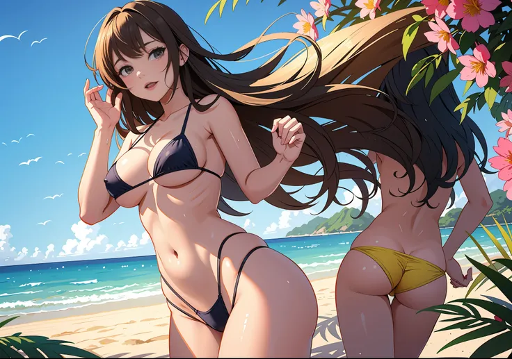 NSFW, (masterpiece,best quality:1.4), 
high resolution, super fine illustration, 
extremely cute and beautiful 10girls, All 18 year old, 
They all wear colorful bikinis, 
detailed skin, detailed face, detailed eyes, 
slim, skinny thigh, 
(Huge breasts:1.2)...