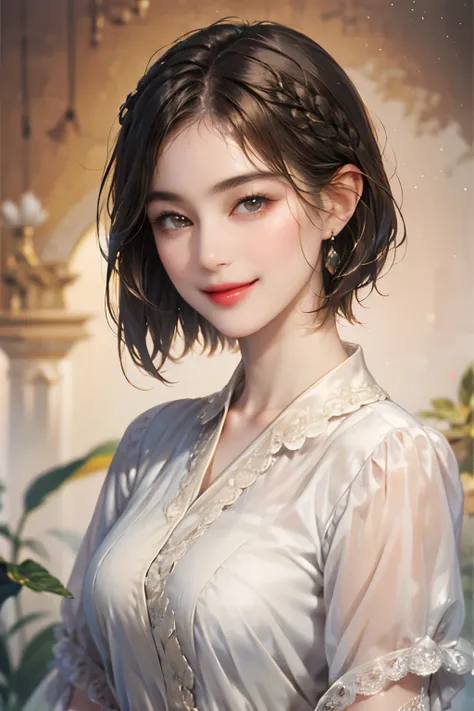 143
(20 year old woman), (surreal), (High level image quality), ((beautiful hairstyle 46)), ((short hair:1.46)), (gentle smile), (breasted:1.1), (lipsticks)