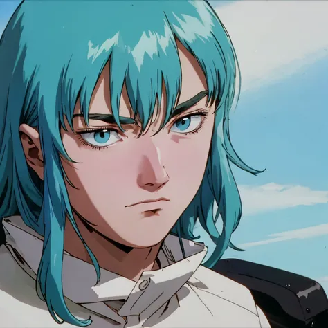 A cyan-haired young man with an upset expression