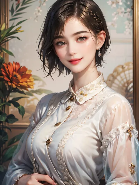 143
(20 year old woman), (surreal), (High level image quality), ((beautiful hairstyle 46)), ((short hair:1.46)), (gentle smile), (breasted:1.1), (lipsticks)