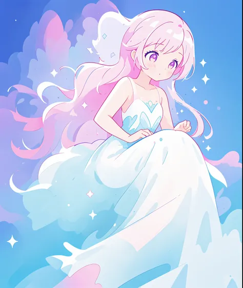 beautiful girl,  white ballgown, vibrant pastel colors, (colorful), long flowing liquid pink hair, magical lights, sparkling magical liquid, inspired by Glen Keane, inspired by Lois van Baarle, disney art style, by Lois van Baarle, glowing aura around her,...