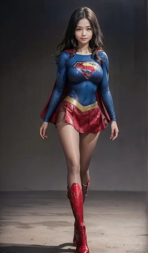 no background、no background、fitted supergirl costume、hairstyle is short、body fit costumes、draw the whole body、(((wear black tigh...