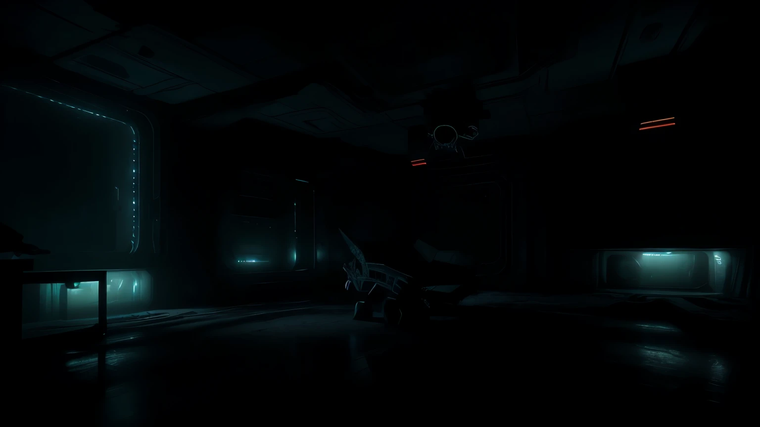 a Sci fi Horror haunted Space ship grotesque Interior Dead Spaces chilling ambiance Long Exposure, 8K, Ultra-HD, Natural Lighting, Spooky Moody Lighting, Cinematic Lighting