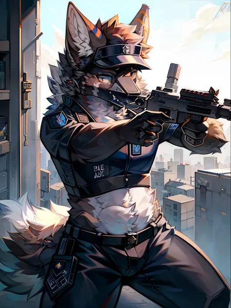 fur, police, police관, fur police, fur sheriff, gun holding pose, future