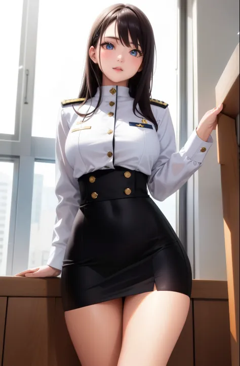 1 girl, sayla mass, It&#39;s elegant, muste piece, complicated, Army pink uniform dress with a super miniskirt so short you can almost see your pants.........、Pure white panties、Please squat down and show me your white panties.........、Super miniskirt You ...