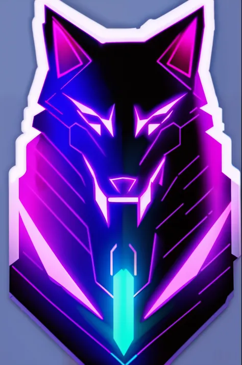 Sticker, Cyberpunk wolf, anthro wolf in Cyberpunk clothing, bisexual lighting