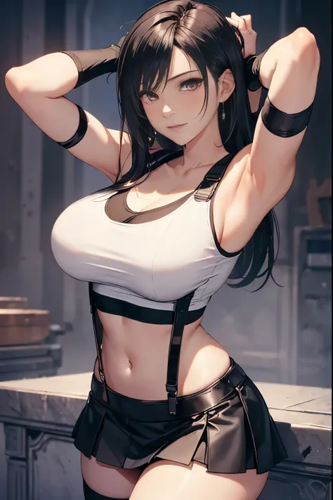 8k,masterpiece, bset quality,big, (1 girl), tifa lockhart, red_eyes, black hair, long hair, professional lighting, (shiny skin: 1.2), shiny big, ((best quality)), sharp focus: 1.2, highly detailed face and skin texture, detailed eyes, perfect face, perfect...