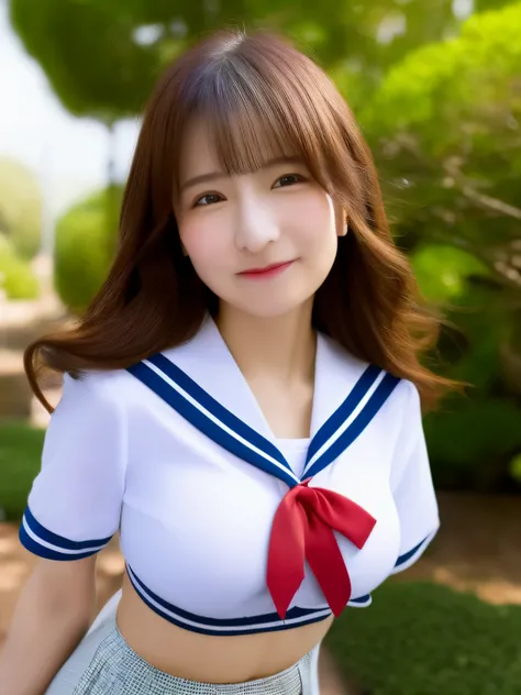 (highest quality,8K,High resolution:1.2),(Beautiful realistic Japan person:1.6)、(cute japanese girl:1.4),(huge breasts:1.25),(glamorous body),(school uniform,bra,pleated skirt,sailor collar,white shirt:1.2)、17 years old、Professional、(My dear woman、joy of l...
