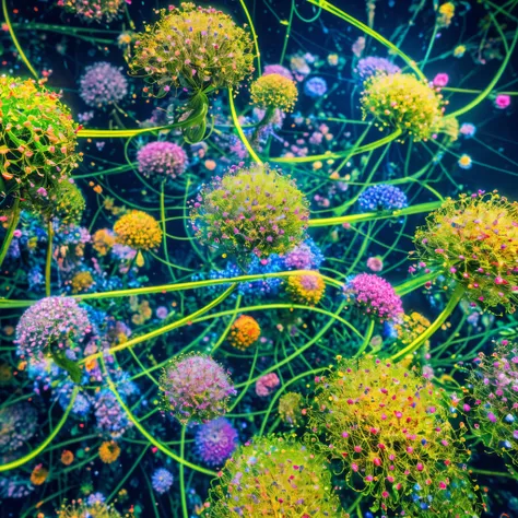 Experience the fusion of technology and nature as billions of layered massive neural networks of deep learning algorithms bloom into vibrant, generative design, ((digital and organic life forms)), generative design, digital and organic life forms, Complex ...