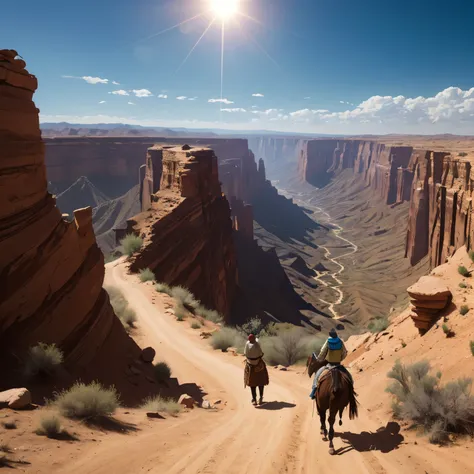 masterpiece, best quality, highres, detailed, (desert canyon), nomadic people, sun shining, localized squalls, 