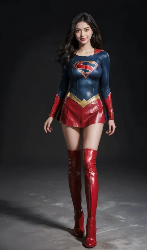 no background、no background、fitted supergirl costume、hairstyle is short、body fit costumes、draw the whole body、(((wear black tigh...