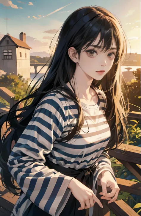 Photo of a girl with long hair and a striped shirt, art That&#39;s Junji&#39;s style, That&#39;s Junji&#39;s style, Junji Ito Undertone, Junji Ito artwork, Jun Ito, Junji Ito&#39;s Uzumaki, Junji Ito Art, Shintaro Kago, Subtle Junji Ito, in That&#39;s Junj...