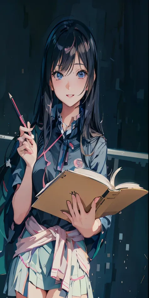 anime girl with a book and pencil holding a book, anime moe artstyle, anime art wallpaper 8 k, anime art wallpaper 4 k, anime art wallpaper 4k, anime style 4 k, anime girl, portrait anime girl, young anime girl, portrait of an anime girl, digital anime art...