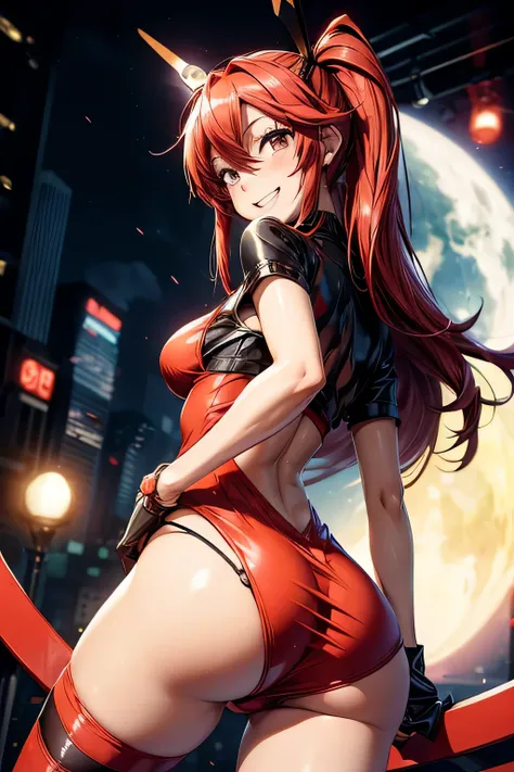 ((((is)))) Yoko Littner in a sexy and tight dress, Skinny, thin thick, small waist, 8 thousand., UHD, (emphasized and raised butt), Smiling,