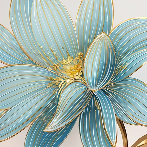 there is a blue flower with gold leaves on it, delicate detailing golden stroke, glowing delicate flower, highly detailed illustration, depicting a flower, finely detailed illustration, detailed soft painting, high detail painting, flower, elegant and refi...