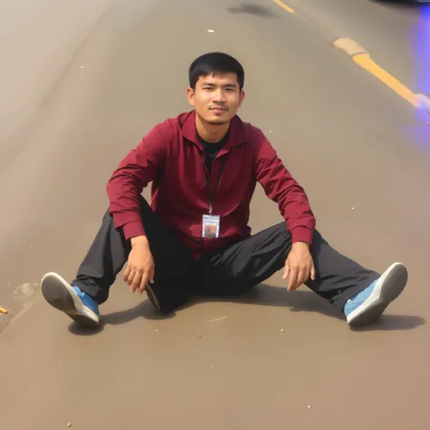 arafed man sitting on the ground in the middle of the road, sitting on the ground, hoang long ly, sitting on the floor, thawan duchanee, profile photo,  my linh, patiphan sottiwilaiphong, bao pham, ren heng, profile picture 1024px, xintong chen