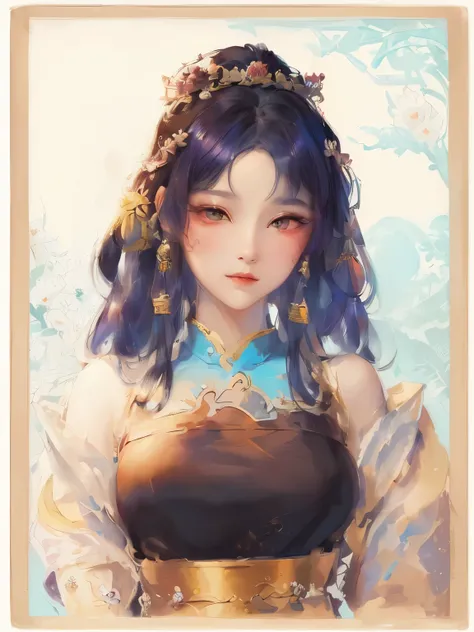 a close up of a woman wearing a dress and a tiable, ((a beautiful fantasy empreseautiful character painting, a beautiful fantasy empress, palace ， a girl in hanfu, inspired by Qiu Ying, guweiz, artwork in the style of guweiz, ancient chinese princess, insp...