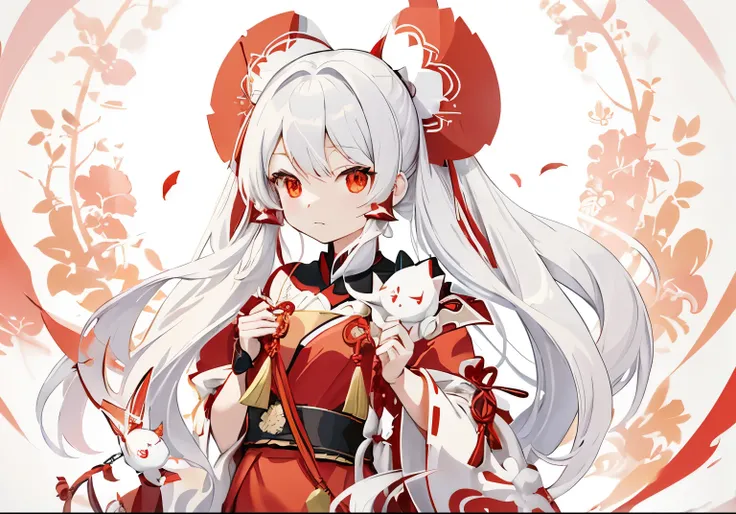 a close up of a person with long hair and a red dress, flat anime style shading, onmyoji portrait, small curvy loli, pretty anime character design, flat anime style, mihoyo art style, twintails, artistic render of reimu hakurei, inspired by Takehisa Yumeji...