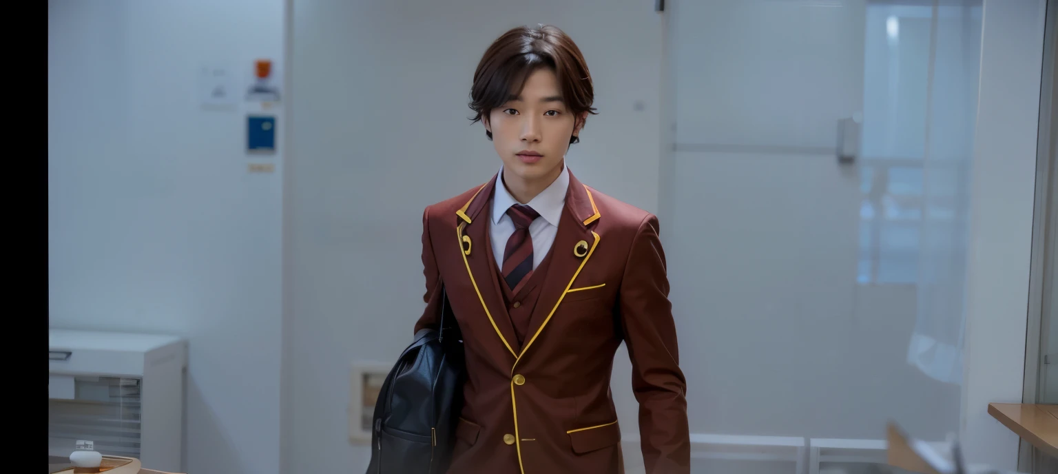 Japanese man, brown hair, School uniform