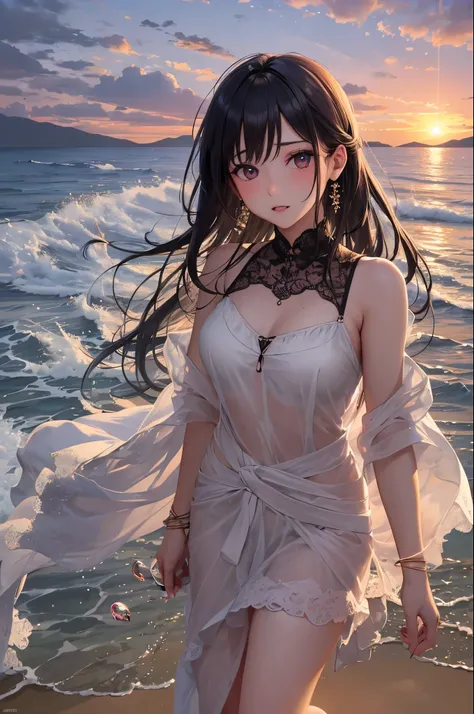 (masterpiece), (best quality), (ultra-detailed), (masterpiece),(best quality),(ultra-detailed),a beautiful girl walk on the beach sunset,  --auto --s2