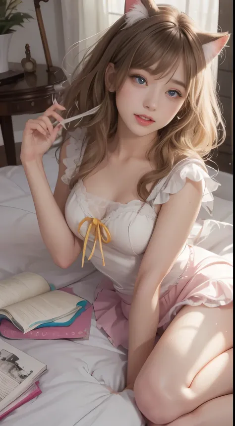 full body, laugh together, bright look、photorealism、highest quality、ultra high resolution、photograph、絶妙に美しい北欧生まれの女の子のphotograph、extraordinary beautiful girl、Detailed cute and beautiful face、(Pure Eros Face_v1:0.008)、beautiful bangs、alice in wonderland、18-y...