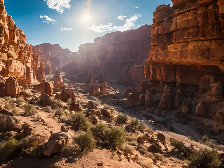 cinematic photo depicting a desert canyon on a metal cybernetic planet in a remote corner of the universe, planetary landscape, Desert Canyon, cyberpunk, metal planet, high detail, science fiction, cinematic frame, maximum realism