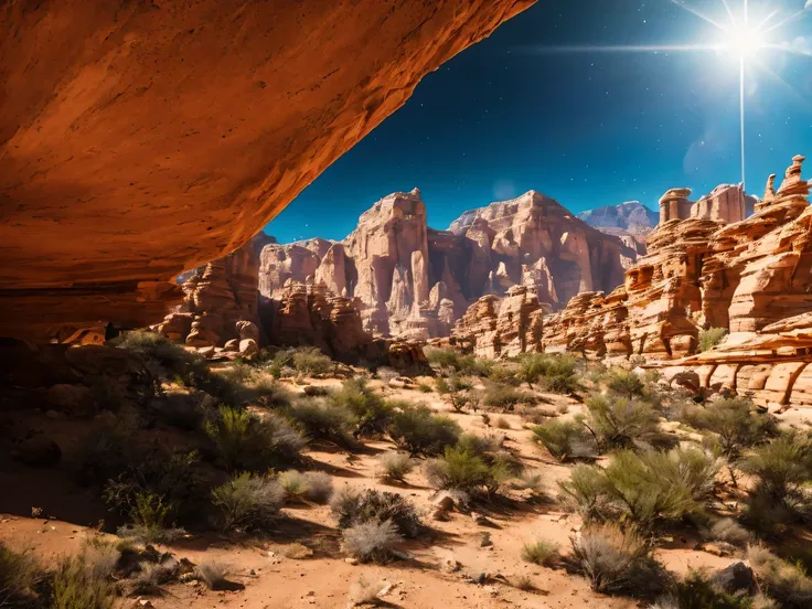 cinematic photo depicting a desert canyon on a metal cybernetic planet in a remote corner of the universe, planetary landscape, Desert Canyon, cyberpunk, metal planet, high detail, science fiction, cinematic frame, maximum realism