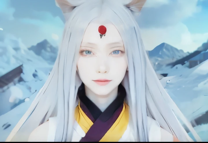 Kaguya otsutsuki, white skin, white eye, red lip, eye on forehead red colour 