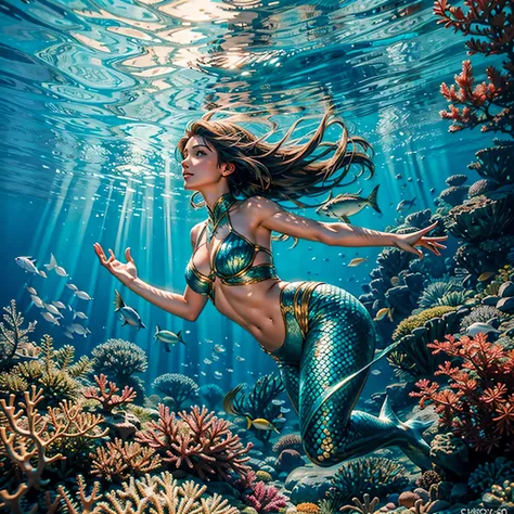 ultra masterpiece underwater_farm-life, ultra best quality, ultra high res, 1girl mermaid, underwater, beneath the sea, where te...