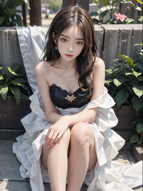 Sweet girl clothes4,strapless dress,jewelry, (top-quality、in 8K、​masterpiece:1.2)、(photos realistic:1.2)、超A high resolution、Amazingly fine detail、extra detailed face、Superbly detailed eyes、(Photorealsitic:1.3)、Realistic facial proportions、extremely beautif...