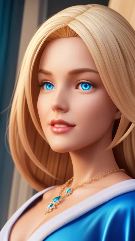 tall blond (barbie) princess (doll) portrait, delicate detailed face, animated, detailed white skin texture, long golden hair, a...