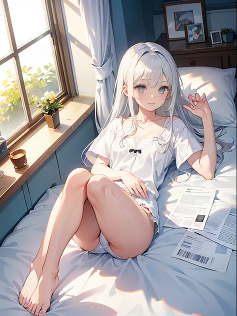 One girl&#39;s name is Siesta, white hair, room window, bed, paper diapers