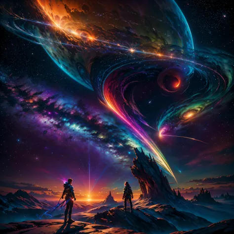 Vibrant Nebulae Octans by_Mappa ((Rain_Color Colorful_liquid_on_naked_body:1.3 Colorful_body Colorful_ink_on_hair:1.2 sunset Rainbow Abundant_colorful_liquids White_liquid fullbodye wet_Color_liquid)) In the vast expanse of the cosmos, a breathtaking image...