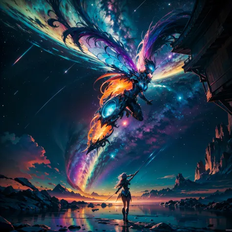 Hyper Vibrant Nebulae Octans by_Mappa Spacious Starry_sky ((🎈Sunset epic sunshine parabolic sunrise Rain_Color Colorful_liquid_on_naked_body:1.3 Colorful_body Colorful_ink_on_hair:1.2 Rainbow Abundant_colorful_liquids White_liquid fullbodye wet_Color_liqui...