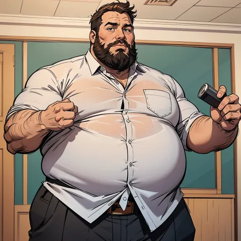 sketch of a handsome fat man with a beard and in a dress shirt . line arte digital