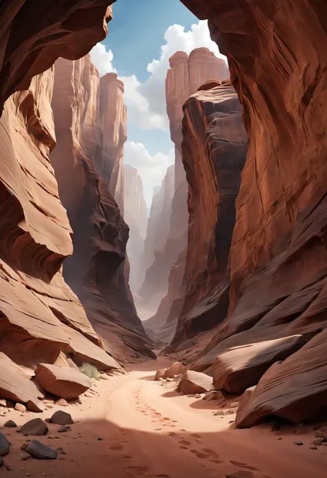 (desert canyon:1.5)，narrow canyon in the middle of the desert,sandstorm，tornado，广阔的desert canyon,dramatic scenery,red sandstone ...