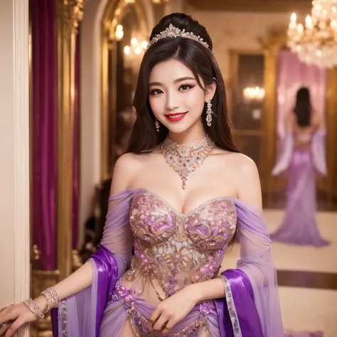 ((highest quality、muste piece、8K、best image quality、extremely complex and detailed depiction))、(Japan&#39;the most gorgeous whore goddess:1.1)、((The most gorgeous prostitution goddess huge costume、The most vivid and luxurious costume Iglon costume、An unima...