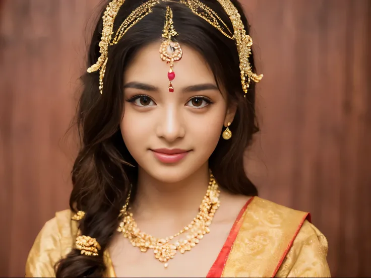 A girl adorned in traditional Indian attire. Indian wedding photoshoot. ((Perfect face))