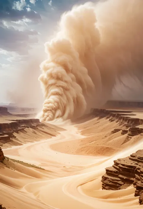 (desert canyon:1.5)，Ordos Desert Grand Canyon，sandstorm，tornado，