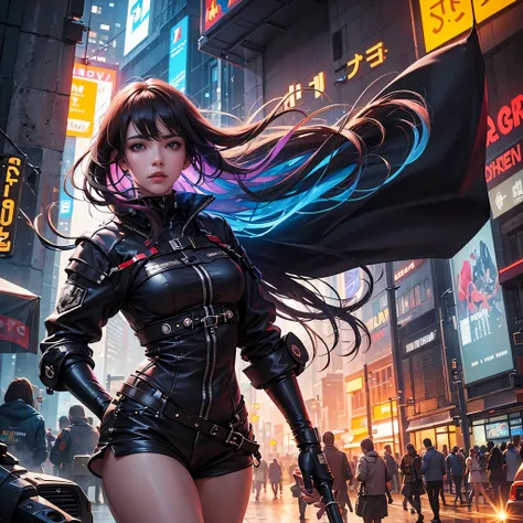 (Best quality, 8k, 32k, Masterpiece, UHD:1.2),(Raw photography:1.2),(Photorealistic:1.4),(​masterpiece:1.3)
Highly detailed facial and skin texture, dutch angle portrait,  1girl, a woman in a cyberpunk style city background,  night time. The environment is...