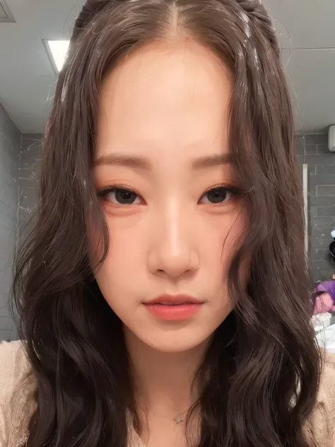 a close-up of a young woman with long hair and a sweater, jaeyeon nam, jennie rosa negra, chiho, lee ji-eun, lee ji - eun, chiho ashima, Yoshitomo Nara, aparcar desde-min, con cara linda - fina, Kwak Ji Joven, heonhwa choe, asian guy