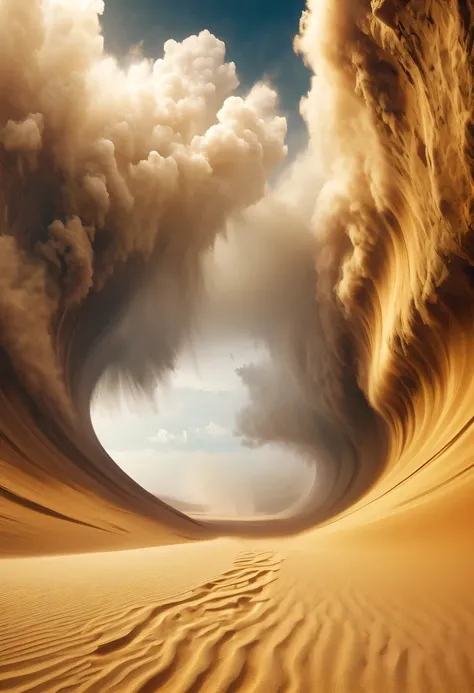 (deep, narrow desert canyon:1.8),Narrow canyon in the middle of the desert,underground canyon,deep and narrow ravine,(sandstorm,tornado:1.4),The hurricane rolled up the yellow sand and covered the sky,flying sand,Abandoned houseroken mounds of earth,broken...