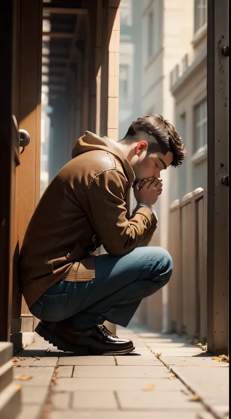 Man on his knees praying in thanksgiving to God