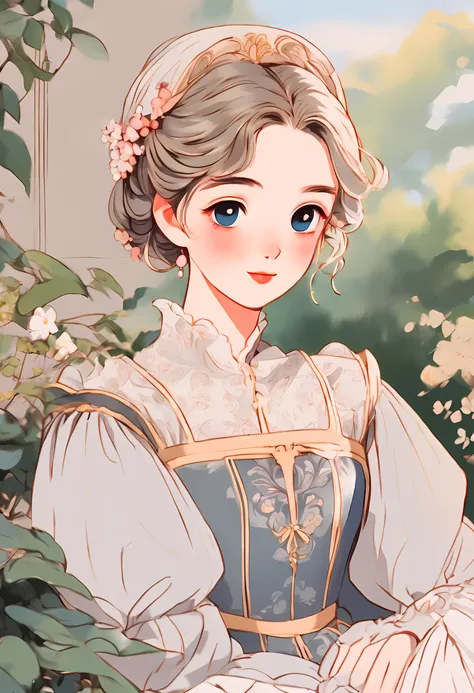 detaild drawn portait of an anime girl wearing a 16th century dress, drawn anime illustration, painted in anime painter studio, anime style illustration, made with anime painter studio, in anime style, in an anime style, with short hair, anime style portra...