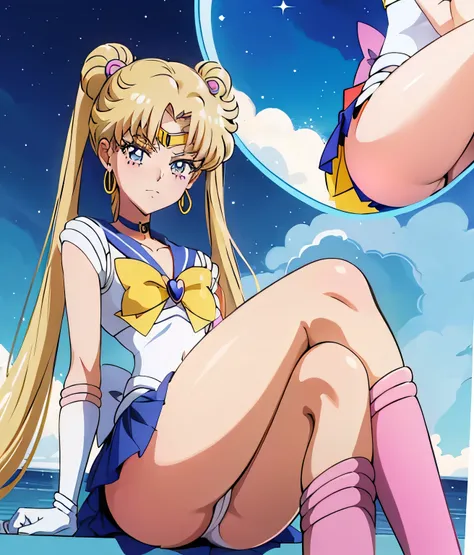 sailor girl sitting on the ground with her legs crossed, sailor moon!!!!!!!!, by Sailor Moon, sailor moon aesthetic, sailor moon style, inspired by Sailor Moon, the sailor moon. beautiful, 8 0 s anime art style, in the art style of 8 0 s anime, inspired by...