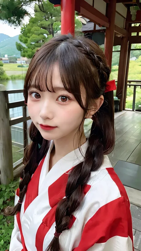 Please draw a situation where two people are standing next to each other.. The first one、A beautiful anime-style young female character. With deep orange eyes、Features smooth black hair that reaches to the shoulders. hair is in a ponytail, Tie the top with...