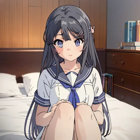 ((masterpiece)), ((best quality)), (ultra-detailed), on the bed, a cute girl, 1girl, solo, sailor suit, ((beautiful eyes))