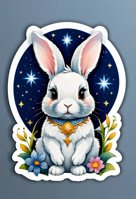 1 sticker, zodiac rabbit,border