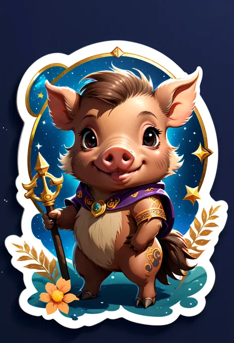 1 sticker, cute,zodiac boar,border