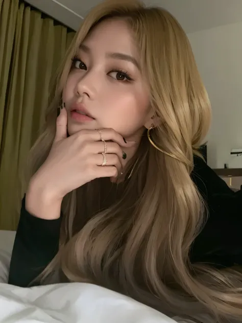 araffed woman com cabelo comprido laying on a bed with a ring on her finger, Lalisa Manobal, Lalisa Manoban do Blackpink, tzuyu de duas vezes, parque roseanne de blackpink, jossi do blackpink, bbwchan, portrait of jossi do blackpink, cl, Menina coreana, je...